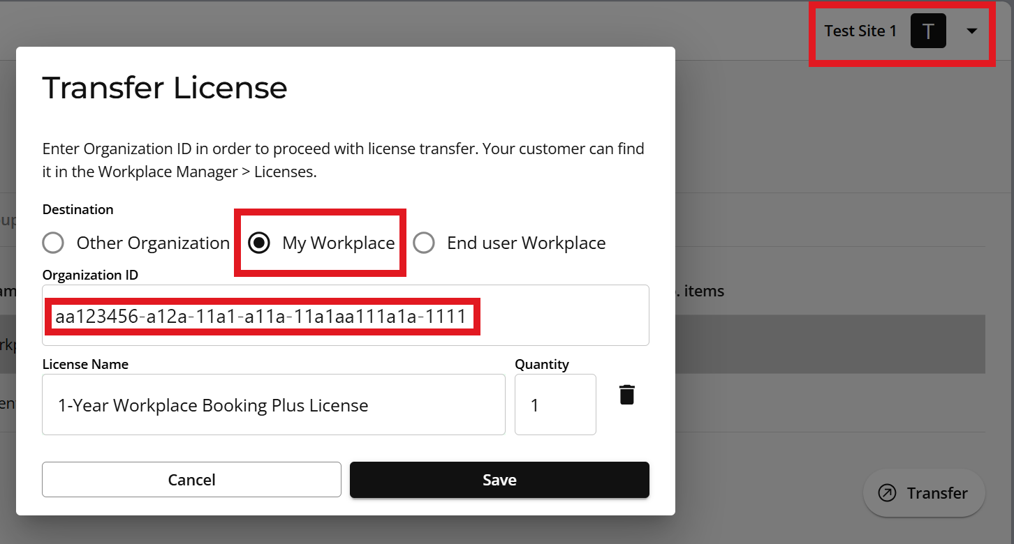 Transfer a license details